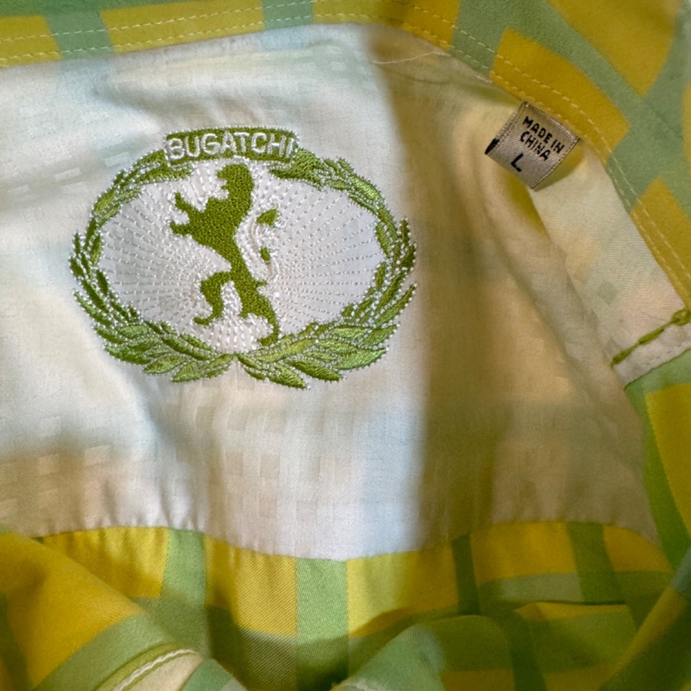Bugatchi Button Down Yellow/Green Plaid Shirt - image 3